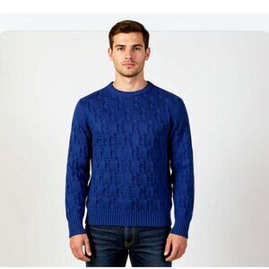 Parker of Vienna Crewneck Men's Sweater Size L Solid Blue (MSW003)